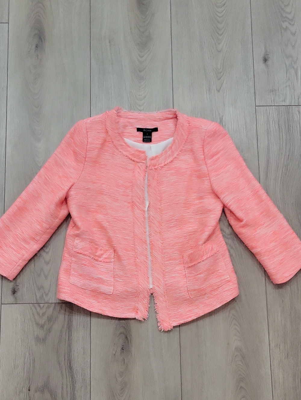 Worthington Pink Fringe-Trim Open-Front Jacket